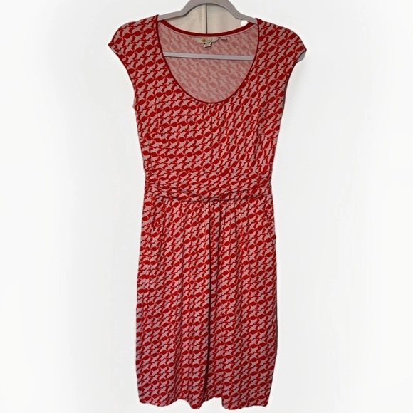 Boden Margot Jersey Dress Coral Sea Bird Dove Print Women’s Size 4 Career Preppy - Picture 3 of 12